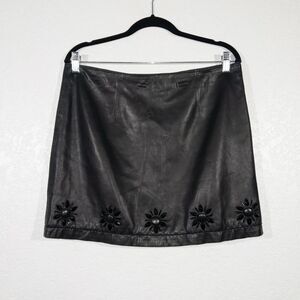 Red Valentino Black Jeweled Leather Skirt‎ Size 44 / 8